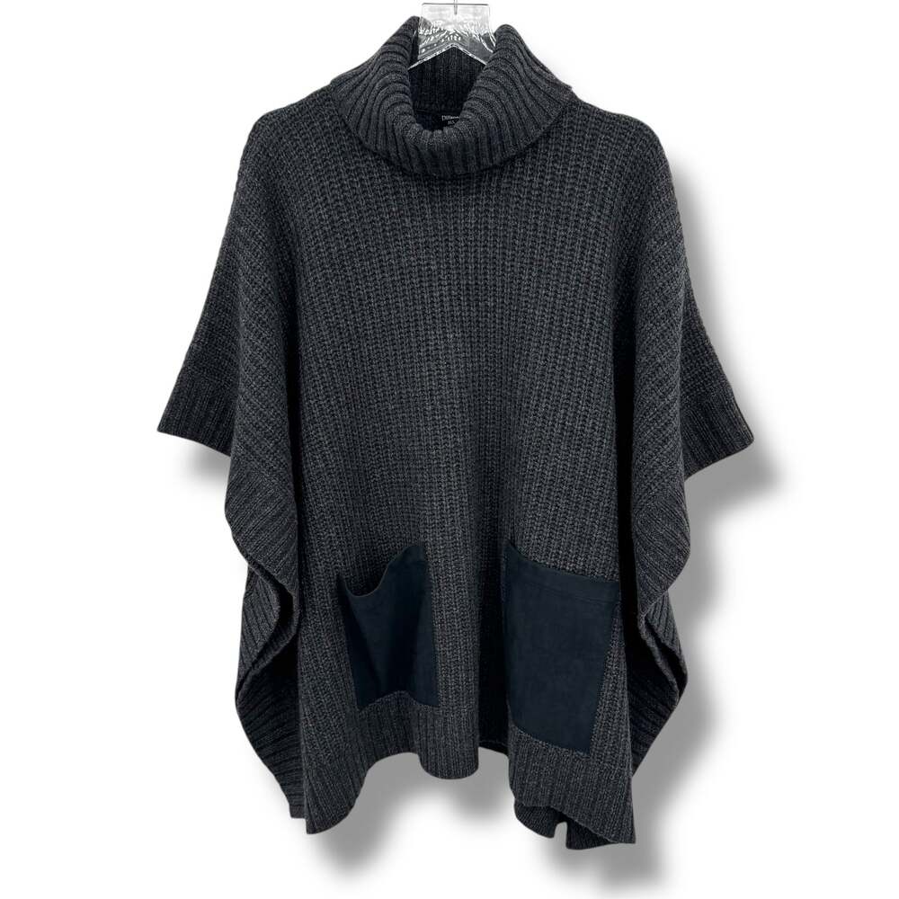 Dillard's poncho sweater womens OS merino wool blend turtleneck rib chunky knit